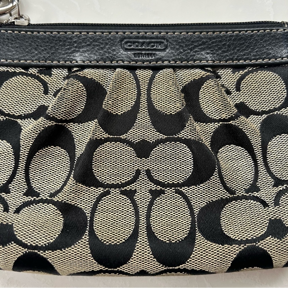 Coach Y2K Signature Leather Trim Wristlet Black Wallet Coin Purse Card Holder - Picture 3 of 11